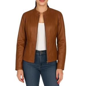 Y2k George Brown Faux Leather Moto Jacket Extra Small Women's Casual Jacket